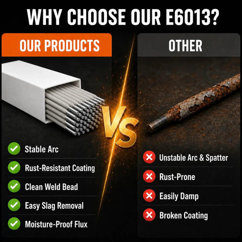 Comparison of Heavy Duty E6013 Welding Rods 3/32 Inch Diameter By 14 Inches For Carbon Steel Arc Stick Electrodes versus rusty welding rods.