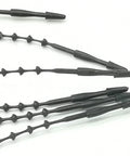 Heavy Duty Premium Black 5 Inch Adjustable Security Beaded Loop Ties for Clothing And Luggage Quick Snap Pin Fasteners visible in bulk.