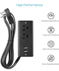 Recessed Flat Plug Desk Outlet With USB And 6 Foot Power Cord ETL Listed Conference Socket Two AC Outlets And Two USB Ports Ideal For Furniture Home And Office Black with safety features.