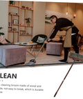 Long Handle Heavy Duty Broom With Soft Beveled Bristles For No Sweat Dust Removal and Quick Corner Cleanup Solid Workhorse in use cleaning indoor space.