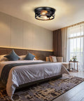 Bedroom with Two Pack Black Farmhouse Flush Mount Ceiling Lights With Industrial Vintage Metal Cage Design Providing Full Room Illumination