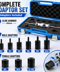 Slide Hammer Bearing Puller Kit With Adapters For Blind Hole And Needle Bearings kit with 9 adapters and blue case.