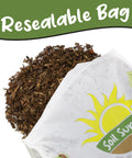 Image of resealable bag labeled 'Soil Sunrise' with pine bark mulch nuggets for indoor and outdoor pots and planters.