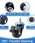 Badass Heavy Duty Swivel Caster Wheels With Parking Brakes And M6x15 Threaded Stems For Gnarly Desk Furniture And Sick Cart Build Repairs 4 Pack features TPE rubber wheel and chrome-plated steel.