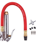 Bayonet Style Tire Inflator Gauge With 12 Inch Heavy Duty Air Hose And Straight Head Chuck, Brass Internal Parts, attachments shown