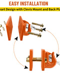 Tractor Bucket Hooks Bolt On Clevis Mount With Half Inch Shackle And Five Sixteenth Inch Grab Hooks WLL 4700 Lbs Forged G70 Steel On Laser Cut Backer Plate Beefy Heavy Duty Tow Hook For SUV RV UTV Tractors Orange shown in installation steps.