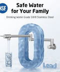 NSF Certified Safe Water 18/8 Stainless Steel Double Joint Swing Arm Pot Filler Faucet With Wall Mount Folding Kitchen Spout