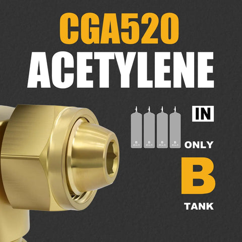 CGA520 Acetylene Regulator For B Tanks With Secure B Type Connection Turbo Style Matching Kit For Welding And Cutting