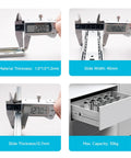12 Inch Soft Close Drawer Slides Set Of 6 Pairs, Full Extension Side Mount Cabinet Hardware For More Cabinet Space With Easy Install, Screws Included, 1.77 Inch Wide, 0.5 Inch Thick, Rear Brackets Not Included. measuring slide width and thickness in cabinet drawer