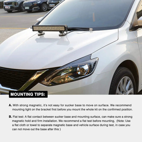 2 Piece Magnetic Base LED Light Bar Mounting Brackets With Rubber Coated Sucker Holders Installed on Car Hood