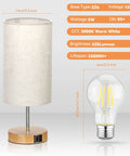 Sleek Bedside Lamp With USB C And USB A Ports, Touch Controlled Table Light dimensions and LED bulb specifications