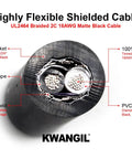 Cross-section of 18 AWG 2 Conductor AMSB Shielded Cable Wire UL2464 with PVC insulation and braided shield in matte black, for CNC machines.