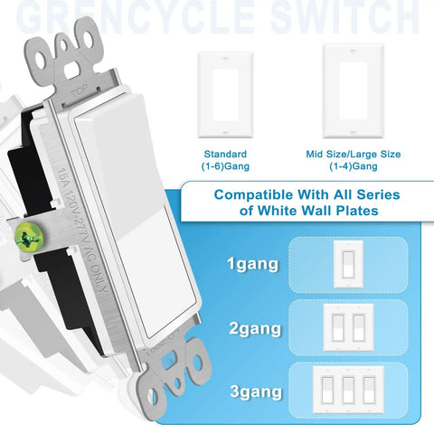 Single Pole Rocker Light Switch 15 Amp White Paddle Style On Off Wall Switch For Home And Office Built Tough No Fuss Install Residential And Commercial Grade Impact Resistant, white rocker switch with 1-3 gang plate compatibility