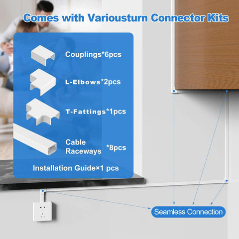 Cord Hider Kit For Walls Paintable Cable Raceways For TV Wires Self-Adhesive White Cord Covers seamless connection display