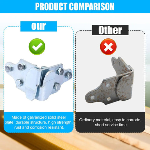 Comparison of Heavy Duty Trailer Side Rail Corner Connectors For Wood Sides Latch Rack, galvanized steel vs rusted ordinary material.