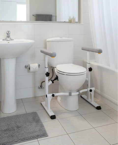 Built Tough Heavy Duty Toilet Safety Rails With Stable Stainless Steel Frame Grab Bar Handles Adjustable Height and Width