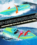 Mini Remote Control Boat With 2.4Ghz Remote 360 Degree Rotation LED lights self-righting hull design, green, in water