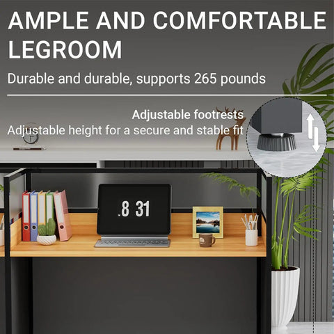 Boss Level Six Person Modular Office Cubicle Workstation With Foldable Privacy Screens And Wheeled Storage Drawers For Chill Admin Zones And Daily Grind Stations, sleek desk with adjustable footrests and ample legroom.