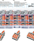 26-Piece Compact Splice Wire Connector Kit For 2, 3, And 5 Circuit Inline Splices, 24-12 AWG Gray Insulated Connectors Set
