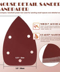 400 Grit Mouse Sander Sandpaper Pack Of 20 For Detail And Palm Sanders With Five Hole Hook And Loop Sheets Easy Velcro Backing Sized About 5.55 By 3.9 Inches Built For Fast Smooth Accurate Finishes, image showing individual sandpaper sheet with dimensions and features.