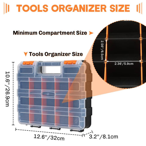 Built Tough Small Parts Organizer With 34 Compartments And Removable Dividers Double Sided Storage Box dimensions