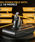 Long Lasting 8000mAh 21.6V Li Ion Battery Replacement for Dyson V6 Cordless Vacuum Cleaners shown with compatible models