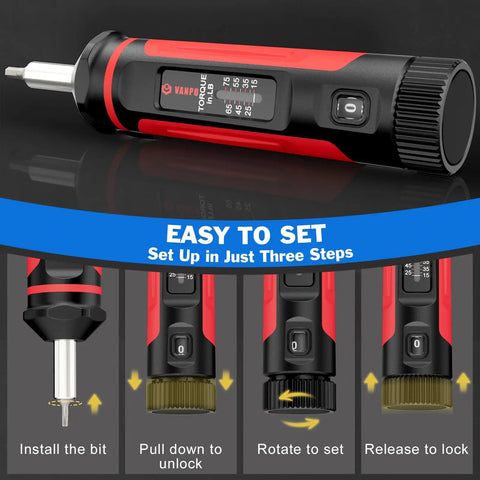 Beefy 41-Piece Torque Screwdriver Set With 15-75 In-Lb Click-Type Torque Driver, One-Quarter Inch Drive, S2 Alloy Steel Bits, Includes Phillips Pozidriv Slotted Torx Hex Bits In Compact Case For Gunsmithing, Bike Repair, And Scope Mounts, easy-to-set adjustment