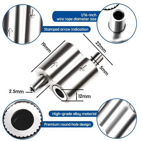 Detailed view of aluminum crimping loop sleeves from 24 Piece Outdoor Wire Clamp Tool Kit, showing dimensions and material.