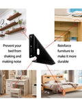 Beefed Up Heavy Duty Gusset Joints 4 Pack for Tables Chairs Cabinets Beds with trapezoid braces and shelf support, black stabilizers