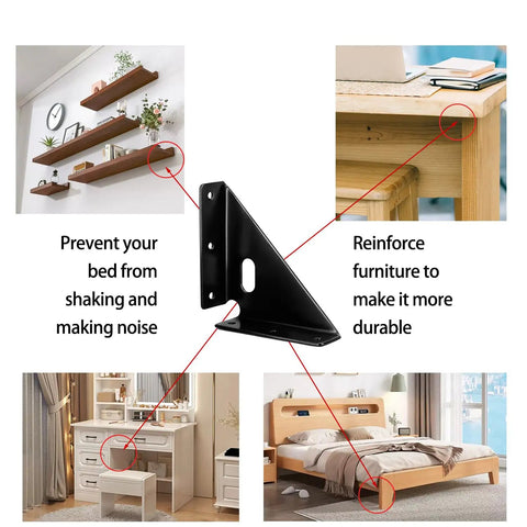 Beefed Up Heavy Duty Gusset Joints 4 Pack for Tables Chairs Cabinets Beds with trapezoid braces and shelf support, black stabilizers