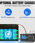 12V 10Ah LiFePO4 Deep Cycle Battery With Built In BMS For Fish Finder Lighting And Backup Power next to optional charger