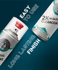 Two ERA Paints 2K Hi-Gloss Clearcoat spray cans with red spray nozzles for automotive finish.