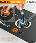 Operating Beefy Heavy Duty Aluminum Router Lift Kit For 1.25 HP 2.25 HP And 3.25 HP Routers with insert ring details