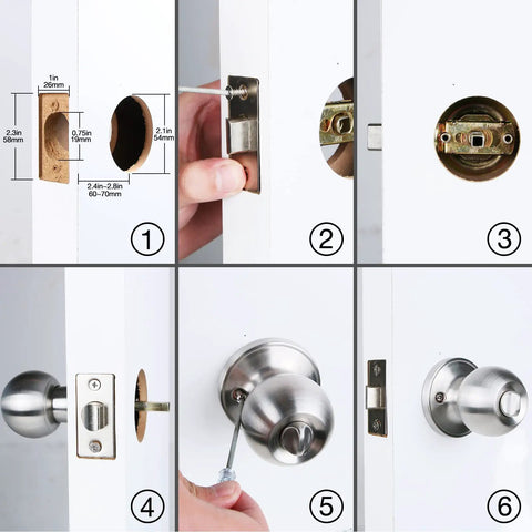 Stainless Steel Door Knob With Lock And Key For Bedroom Doors Ball Style Doorknob With Satin Nickel Finish installation process.