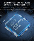 Close-up of Turbo 32Bit 120MHz Control Board for 3D printers showing LPC1769 chip, compatible with Klipper and Marlin, on blue circuit.