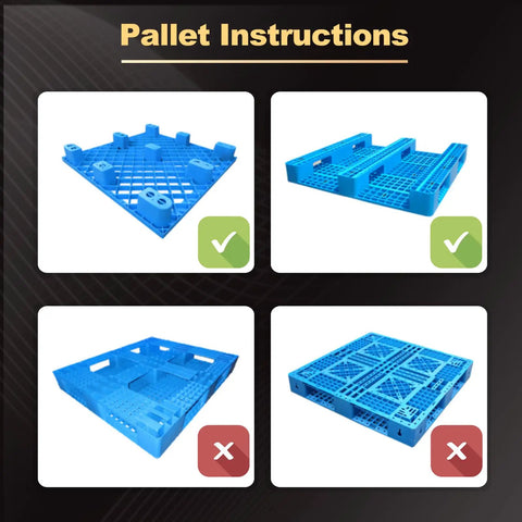 Aequanta Semi Electric Pallet Stacker With 3300 Lbs Capacity And 118 Inch Max Lift Height. Blue pallet inspection graphic with correct and incorrect examples.