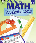 Guided Math Workstations Grades 6-8 cover featuring rulers, protractor, notebook, and geometry tools for math workstations mastery.