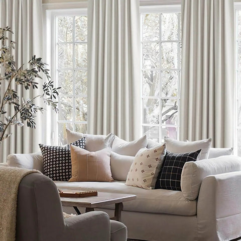 Living room with Total Blackout Curtains 96 Inches Long For Bedroom And Living Room Two Panel Set, Heavy Thermal Rustic Beige Linen Burlap Look