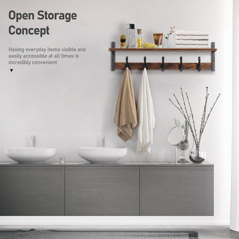 29 Inch Rustic Wall Coat Rack With Shelf And Hooks Entryway Organizer for Living Room Bedroom or Bathroom in bathroom