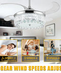 42 Inch Reversible Crystal Ceiling Fan With Lights And Remote Control, Stepless Dimming LED Chandelier Style Ceiling Fan