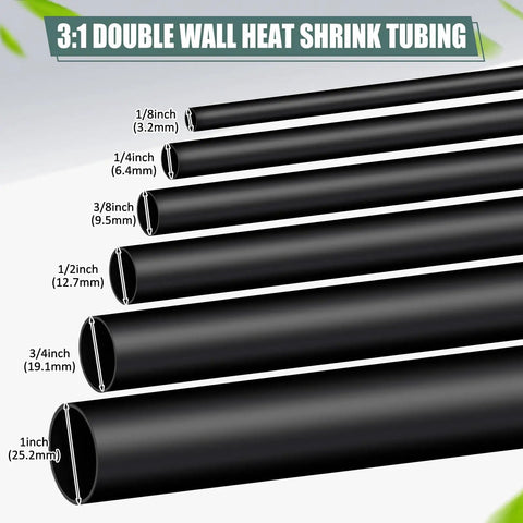 Six Roll Heavy Duty Heat Shrink Tubing Kit For Quarter Three Eighths And Half Inch Sizes With Three To One Ratio Marine Grade Adhesive Lined Wrap Tube For Insulation Sealing And Wear Resistant Protection Black Four Feet Per Roll