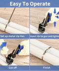 Heavy Duty Metal Zip Tie Gun Kit With Built In Cutter Stainless Steel Self Locking Zip Ties 11.8 Inch 100 Pack Includes Release Tool Zip Tie Organizer And Gloves For Quick Clean Pro Grade Cable Management usage steps