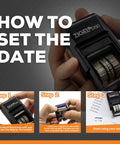 How to set the date on D50 Self Inking Date Stamp With Emailed Date Feature Two Color Blue And Red Ink Pad 5/32 Inch Date Size Reinkable