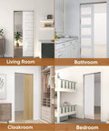 No-Fuss Pocket Door Frame Kit For 2x4 Walls, 36 By 96 Inches, installed showing soft close feature in various room settings.
