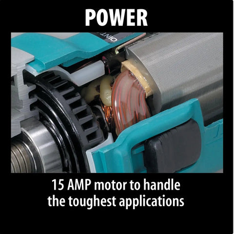 Internal view of 7 Inch Angle Grinder With 15 Amp Power Rotatable Gear Housing Every 90 Degrees Dust Sealed Armature.