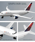 Delta 1/400 Scale Airplane Model For Collection And Display With Alloy Body And Plastic Base 5.6 Inches Long 5 Inch Wingspan
