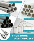 Two Piece PVC Pipe Threader Tool Set With One Half Inch And Three Quarter Inch Heads For Pipes Internal And External Threading Electric Drill Compatible Carbon Steel With Protective Coating For DIY Home Plumbing shown with PVC pipes and projects.
