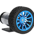 Heavy Duty DC 12V Encoder Gear Motor Set With Smooth As Butter Cw Ccw Shaft And Sturdy Mounting Bracket For Balance Robot Cars And Diy Smart Projects Featuring Rock Solid High Torque Output And No Sweat Operation, showcasing blue alloy wheel and sturdy tire.