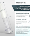 ResOne oxygen tubing swivel connectors, 5-pack, male/female, clear plastic, 360-degree rotation