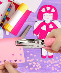Using Heart And Star One Quarter Inch Metal Handheld Paper Punch Set With Soft Handled Design for crafting pink paper hearts and stars.